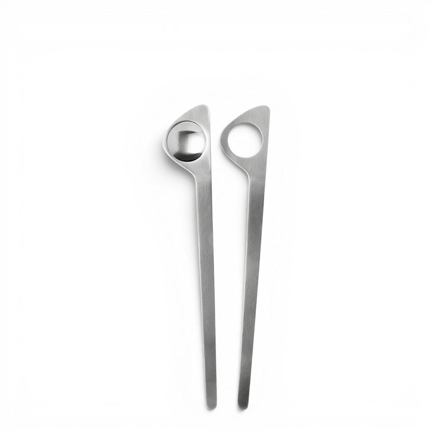 hibino Arne Jacobsen AJ stainless steel salad servers with minimalist satin finish and iconic Cylinda-line design