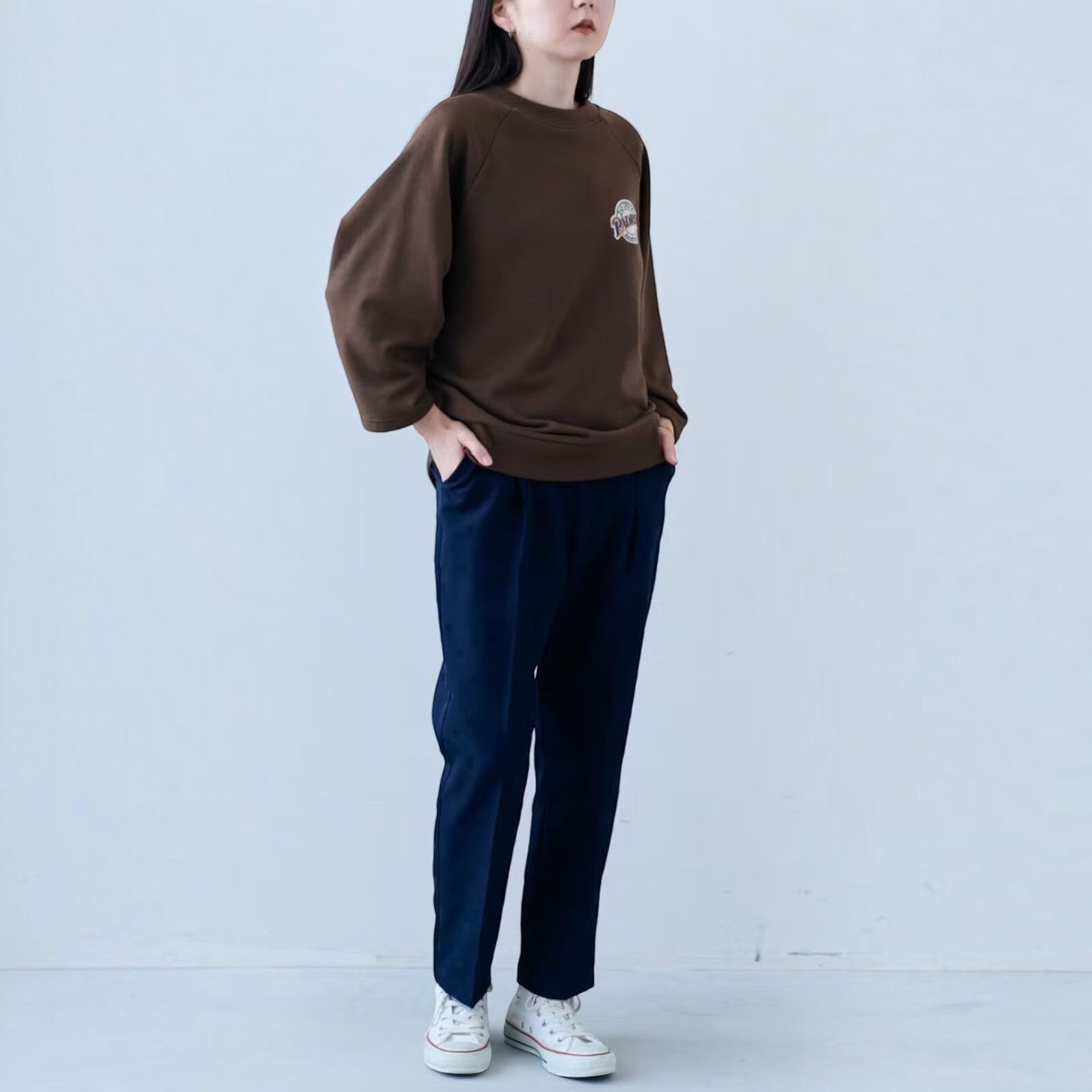 hibino brown San Diego Padres Cooperstown Collection sweatshirt with three-quarter sleeves worn by a woman