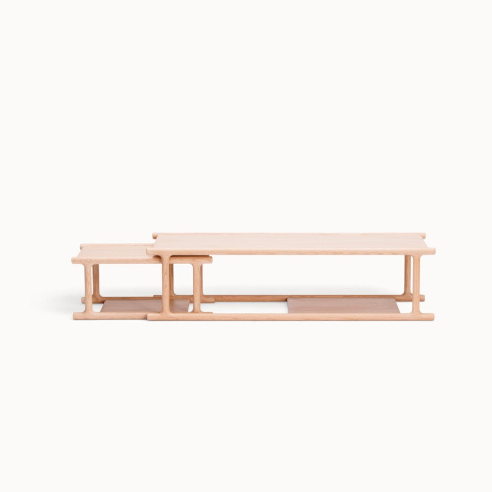 hibino Futago nesting coffee tables in light natural wood with a minimalist Japanese-inspired design