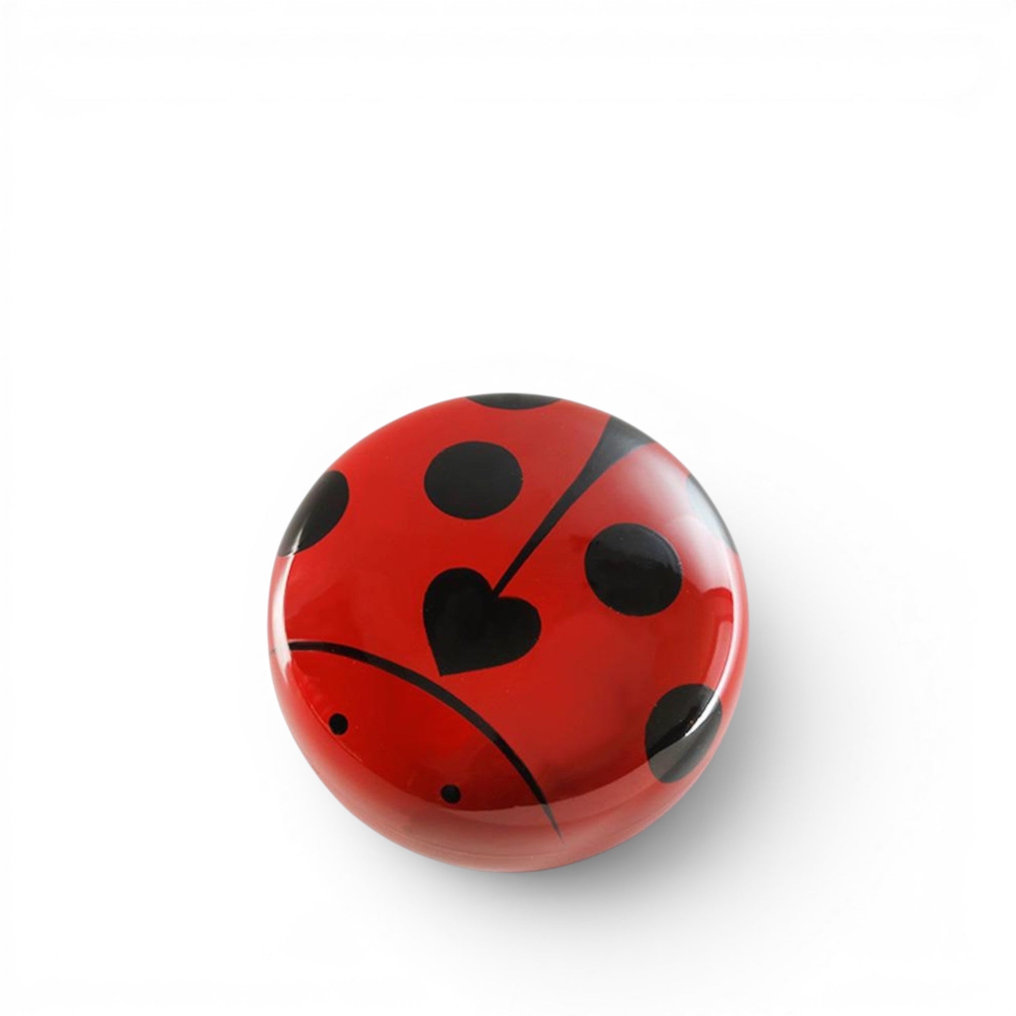 hibino Japanese Urushi lacquer box featuring a red ladybug design with black spots and a heart shape on a white background