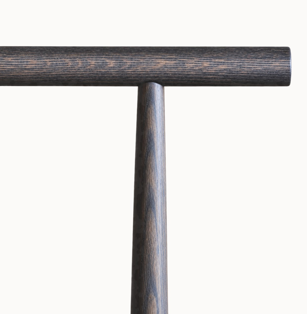 Close-up of the dark wood joinery on a hibino Kata coat stand featuring minimalist Japanese-inspired design.