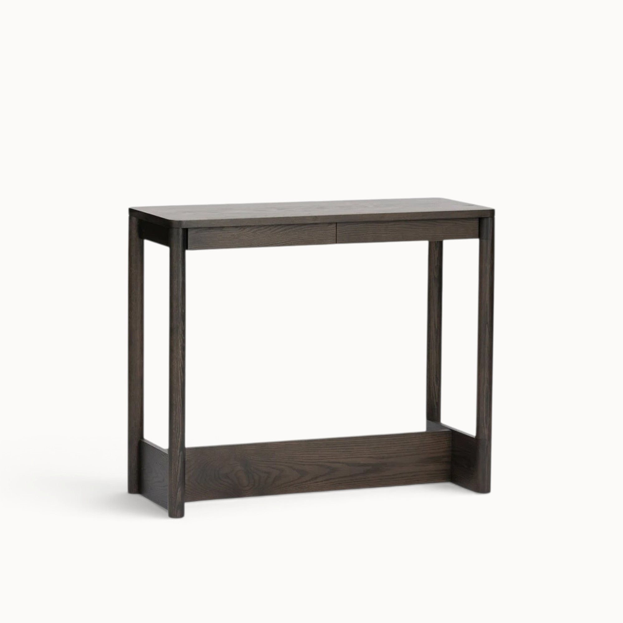 hibino Koyabari console table in dark stained wood with traditional Japanese-inspired joinery and floor-level beam