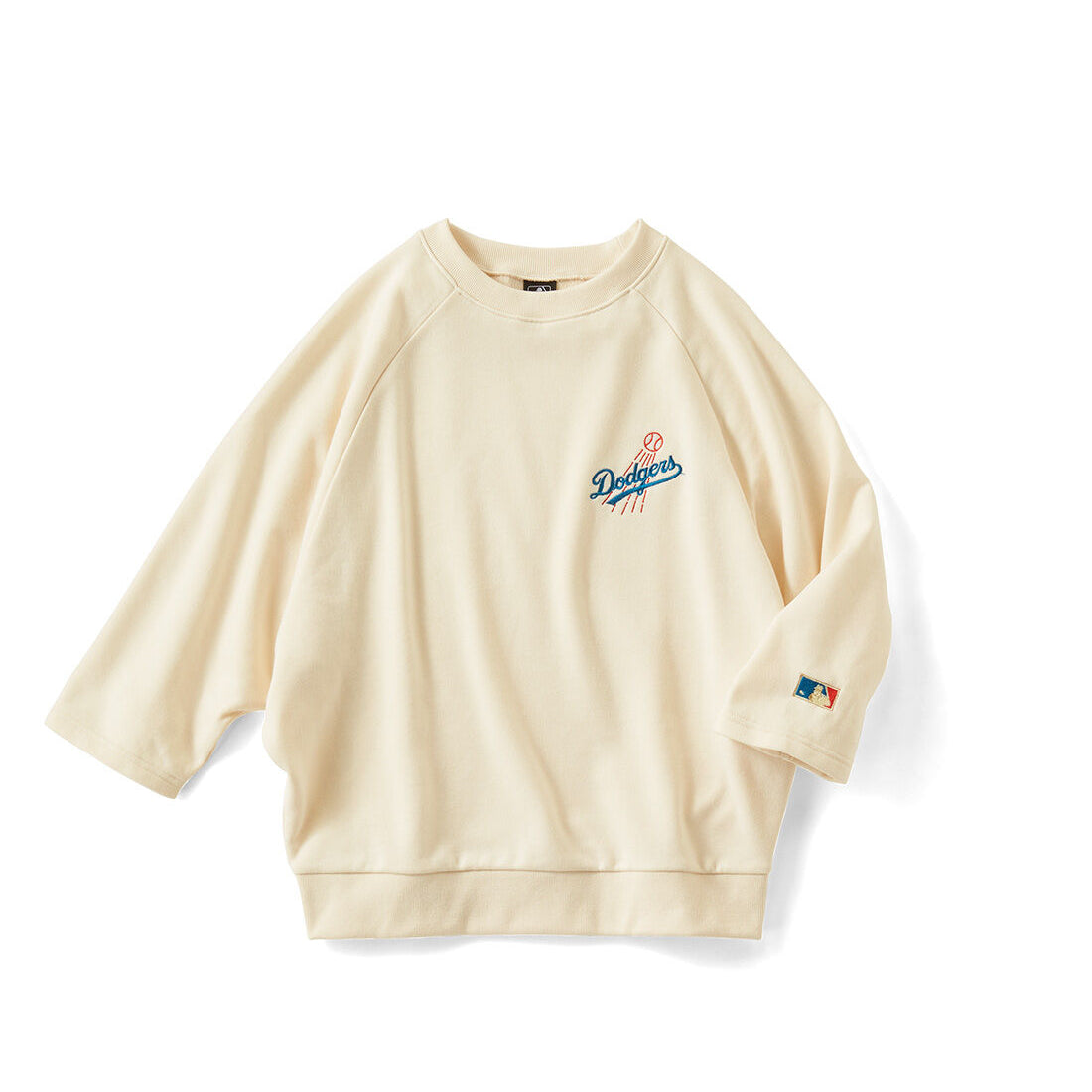 hibino Los Angeles Dodgers Cooperstown Collection ivory sweatshirt with embroidered baseball logo and sleeve patch