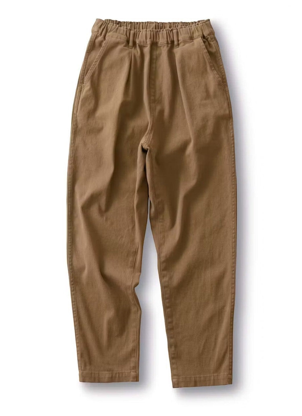 hibino mustard relaxed fit chino pants with an elastic waistband and tapered leg design