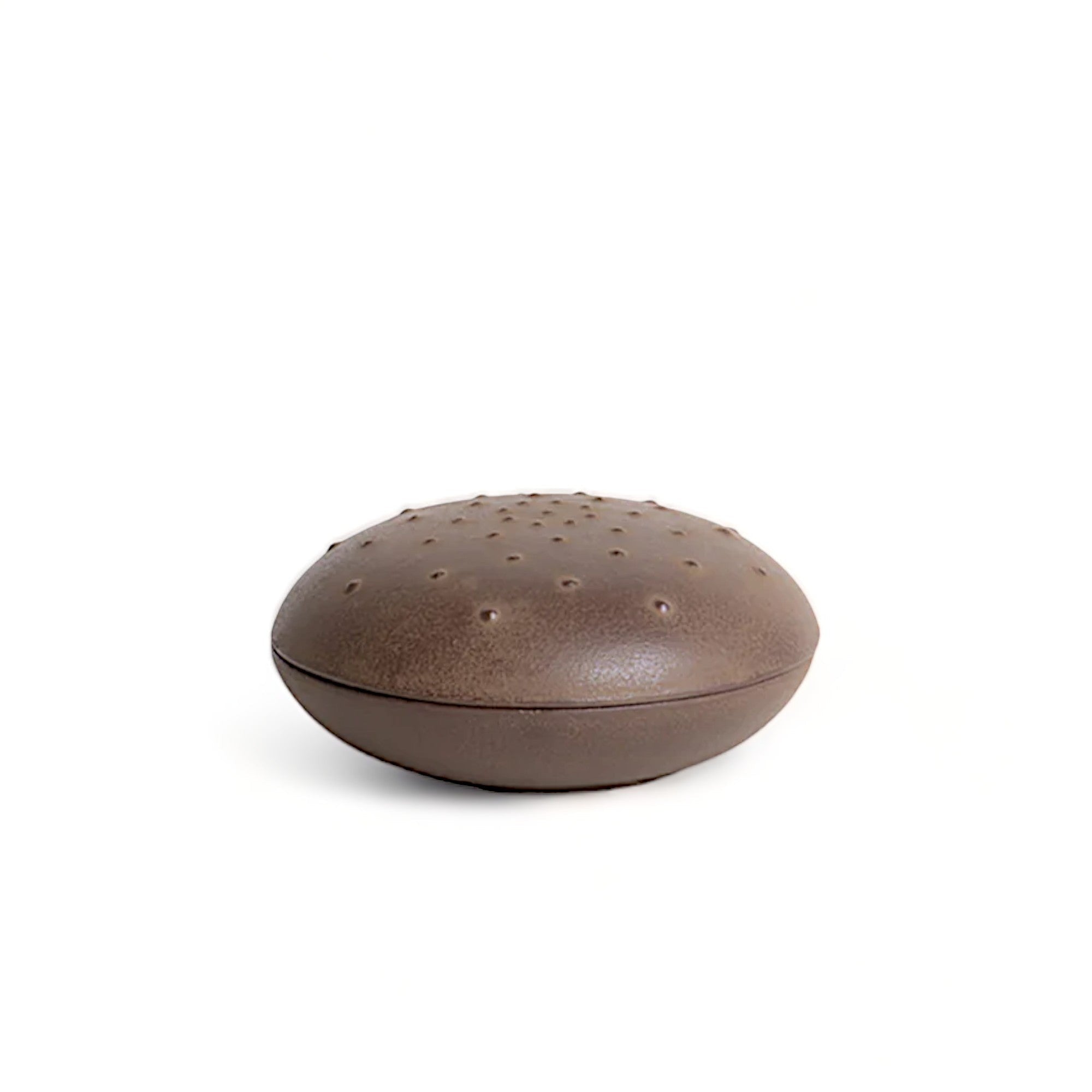 hibino Nambu tekki cast iron round box with a textured dotted surface, handcrafted in Iwate, Japan.