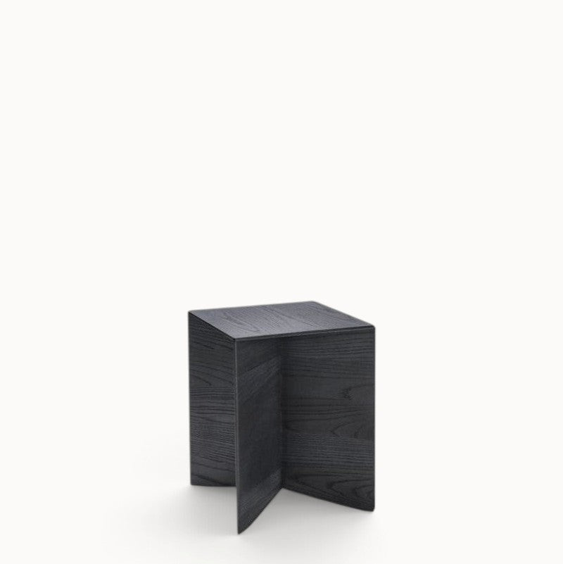 hibino Paperwood side table in black stained solid wood with a minimalist cross-base design