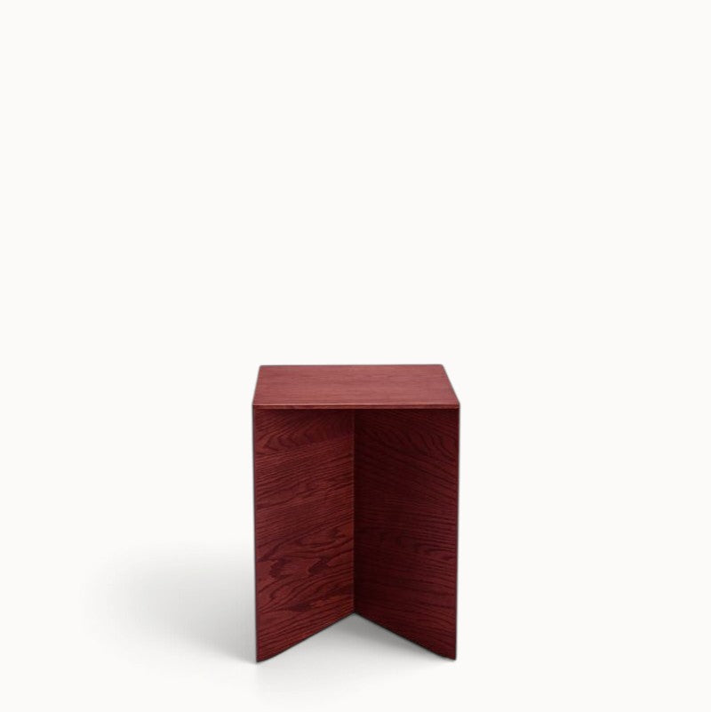 hibino Paperwood coffee table in dark red stained solid wood with a minimalist tapered design