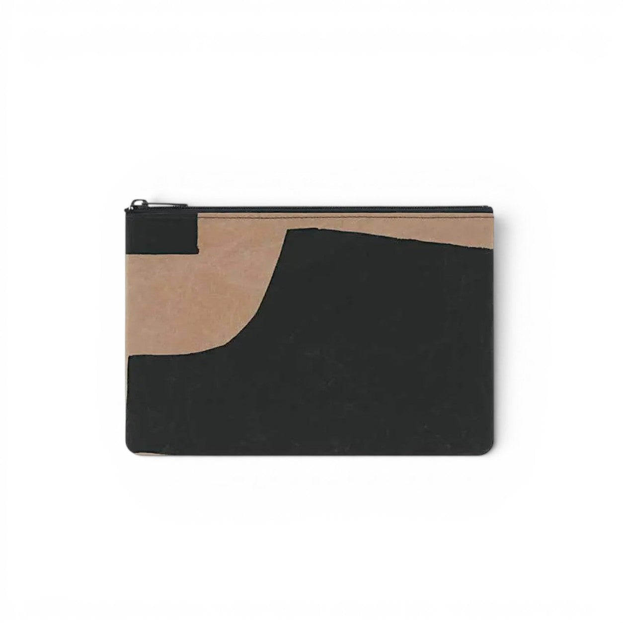 hibino SIWA pouch in brown and black Hard Naoron paper with a unique Samiro Yunoki artistic print and YKK zipper