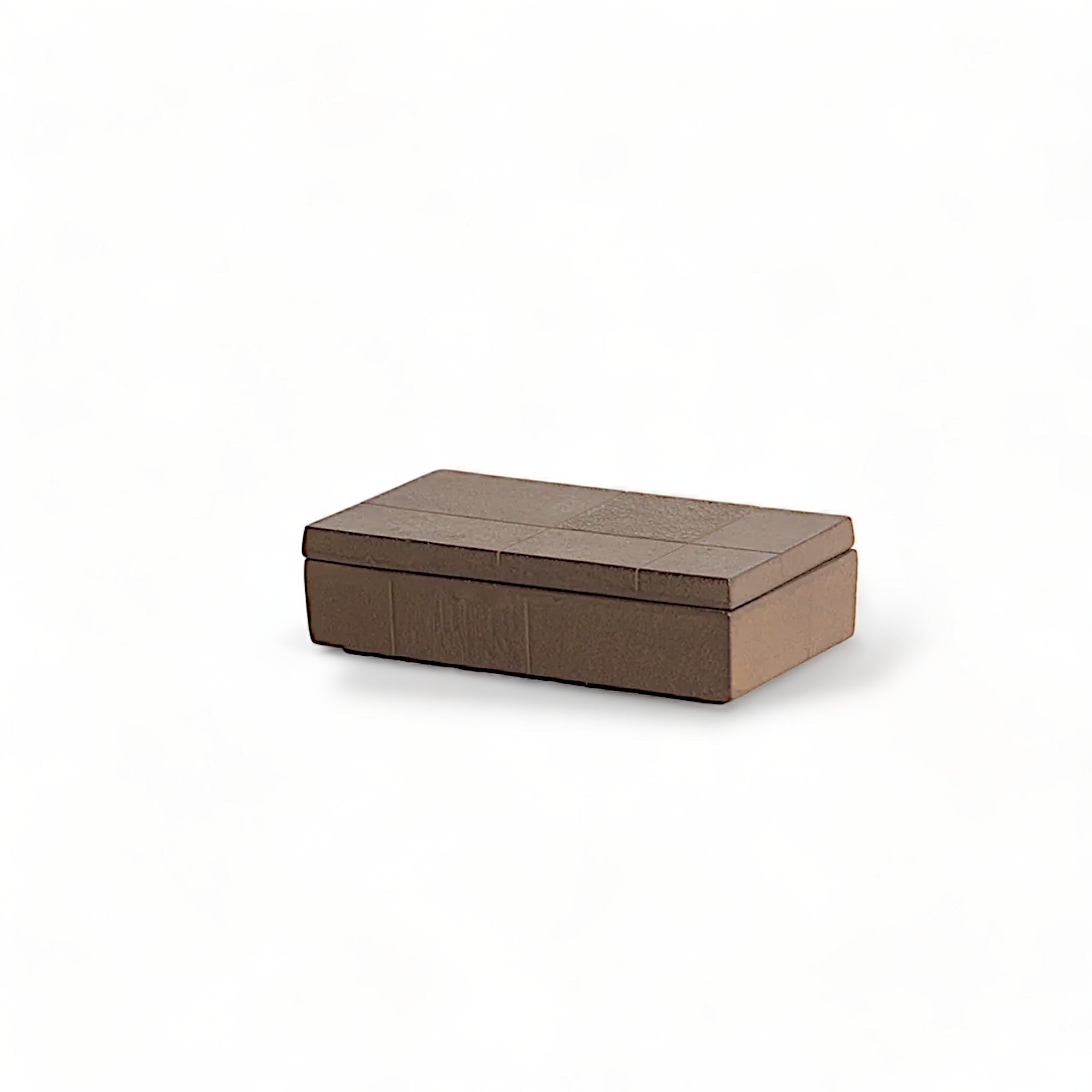 hibino square Nambu tekki cast iron box with intricate textured lid, handcrafted in Iwate, Japan.