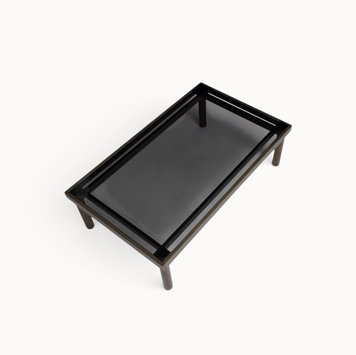 hibino Taruki rectangular coffee table with a smoked glass top and traditional Japanese-inspired wooden frame