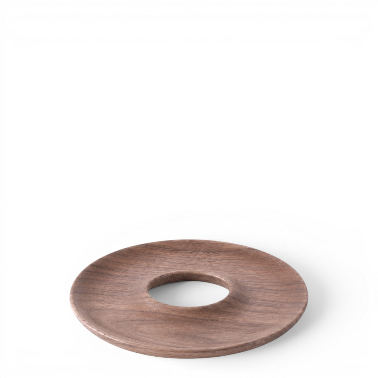 hibino bagel-shaped walnut wood trivet for hot pots and kettles with a natural grain finish